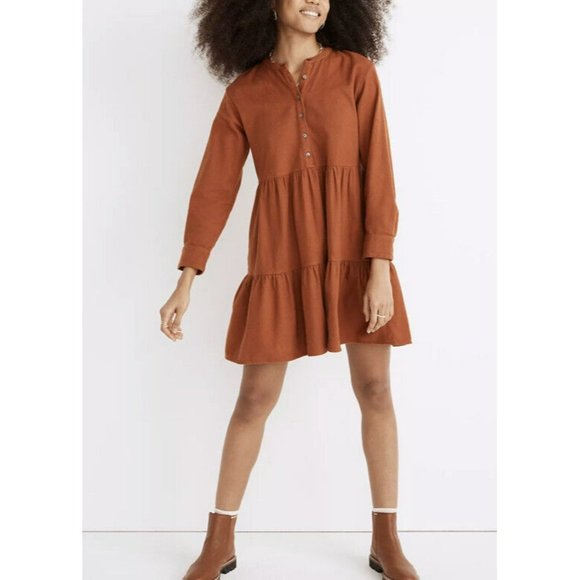 MADEWELL XS Flannel Button-Placket Tiered Mini Dress ND158 - Picture 2 of 4